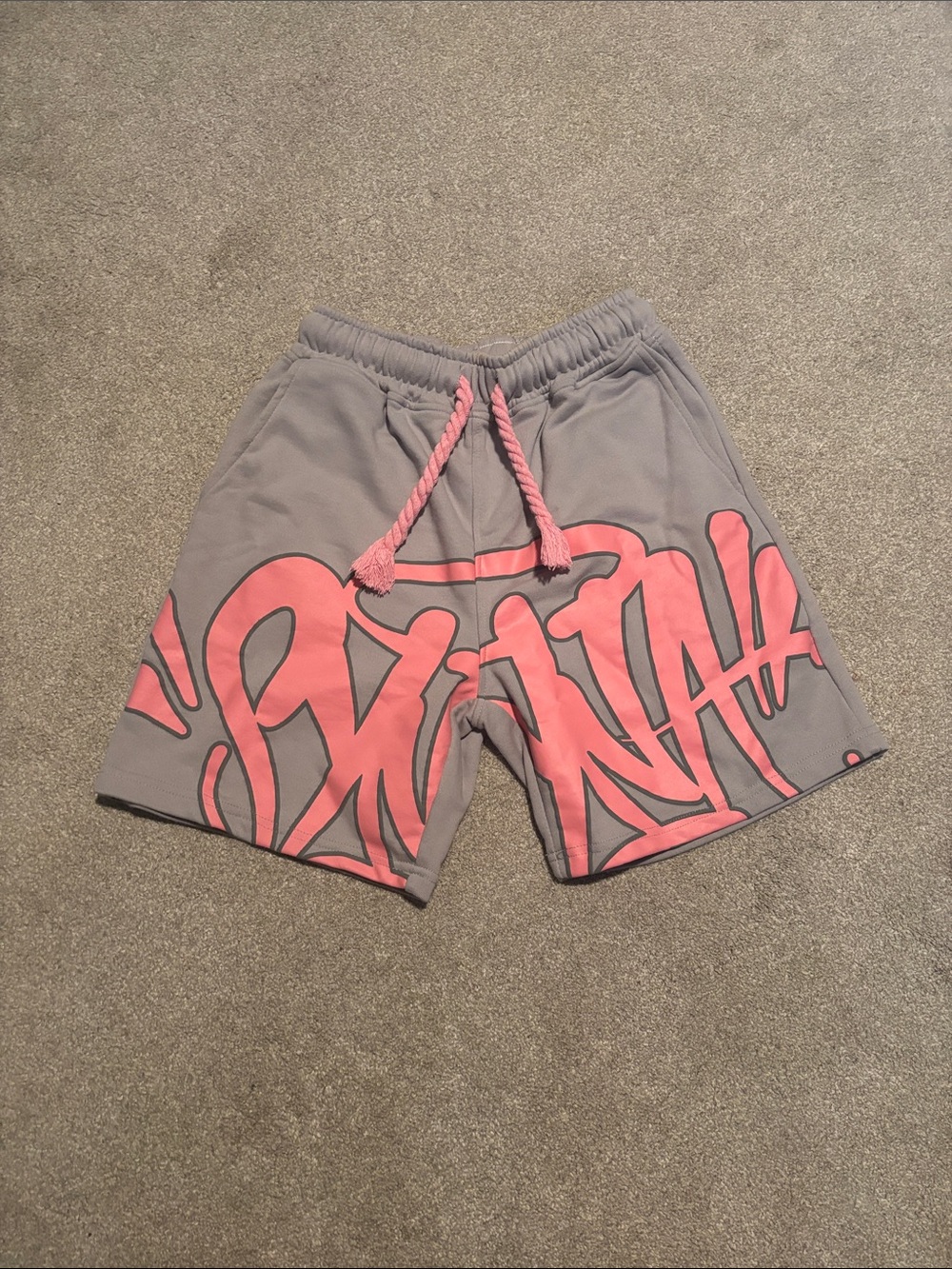 Syna World Gray & Pink Graphic Drawstring Men’s Shorts